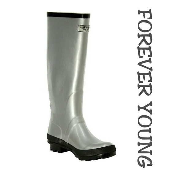 Women's Rain Boots, Rubber Tall Rainboots, #1410, Gunmetal - Picture 1 of 4